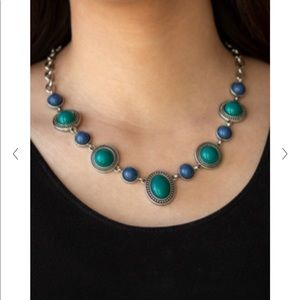 Paparazzi Voyager Vibes Silver, Green and Blue Necklace and Earrings Set